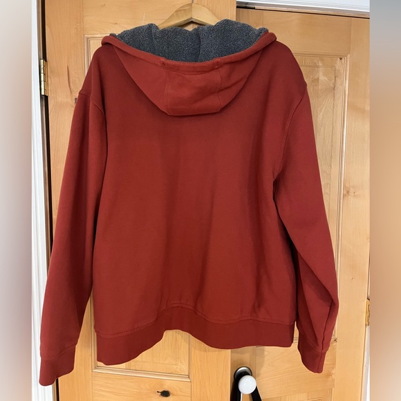 L.L.Bean zip sweatshirt, burnt orange, grey, fuzzy, thick, warm, great condition - Picture 4 of 6